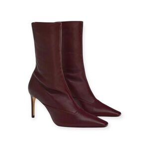 Zara Woman Burgundy Leather Pointed Toe Ankle Boots Size 39